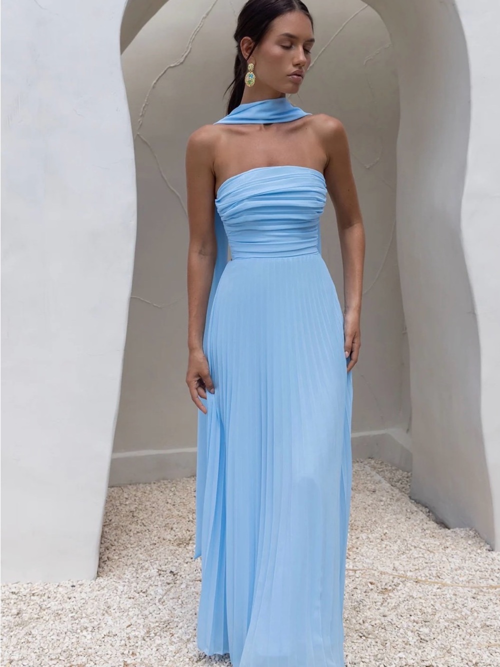 Rosewater Roads Strapless Maxi Dress